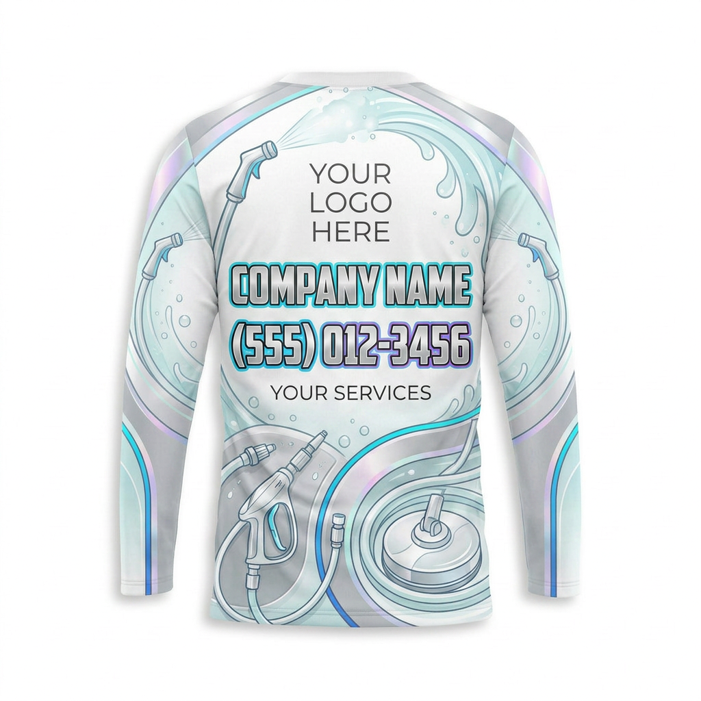 Custom Silver Hose Flow Uniform Pressure Washing Shirt - Back View