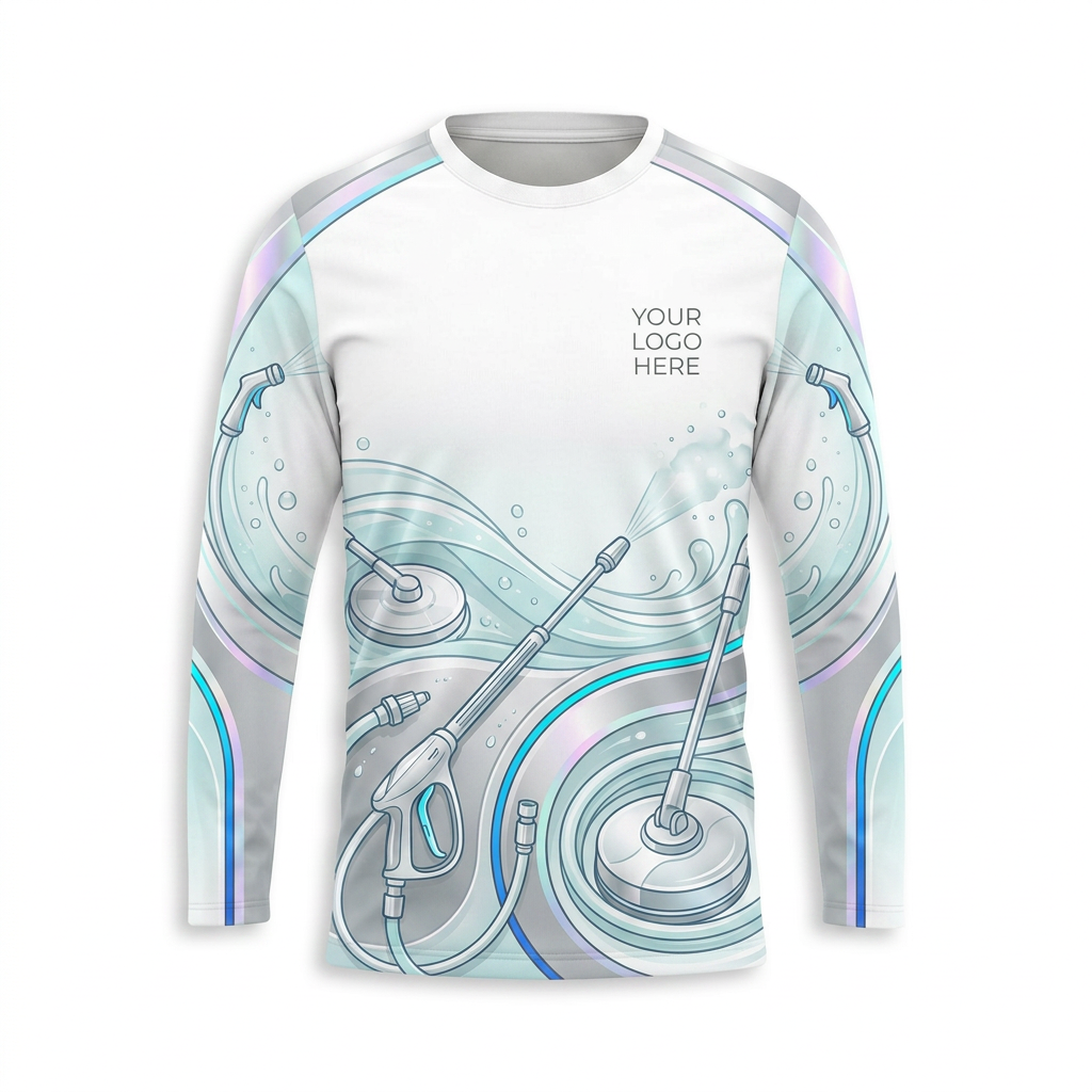 Custom Silver Hose Flow Uniform Pressure Washing Shirt - Front View