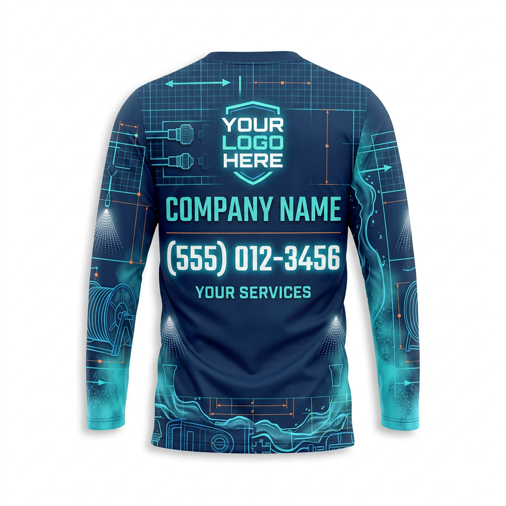 Custom Midnight Tech Grid Uniform Pressure Washing Shirt - Back View