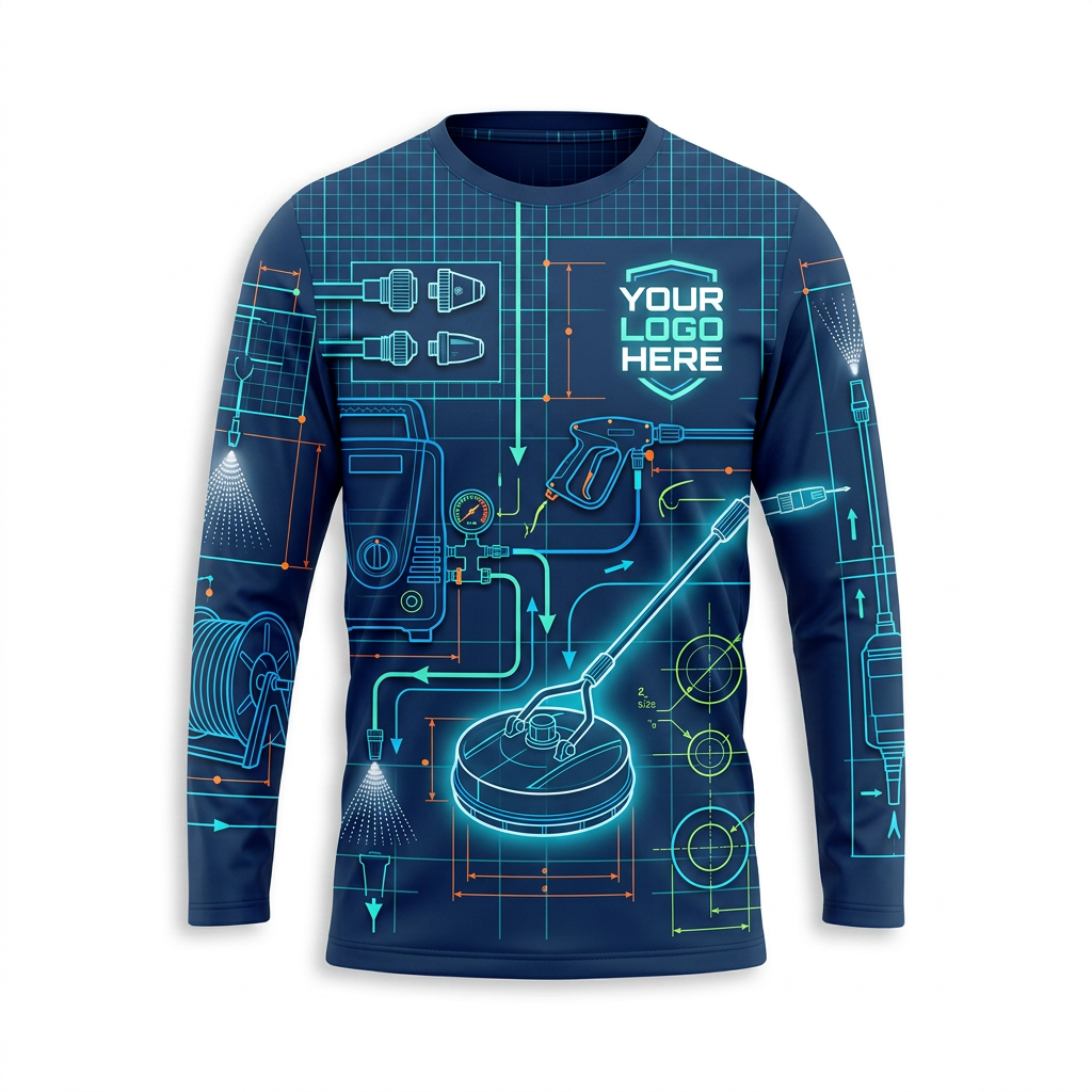 Custom Midnight Tech Grid Uniform Pressure Washing Shirt - Front View