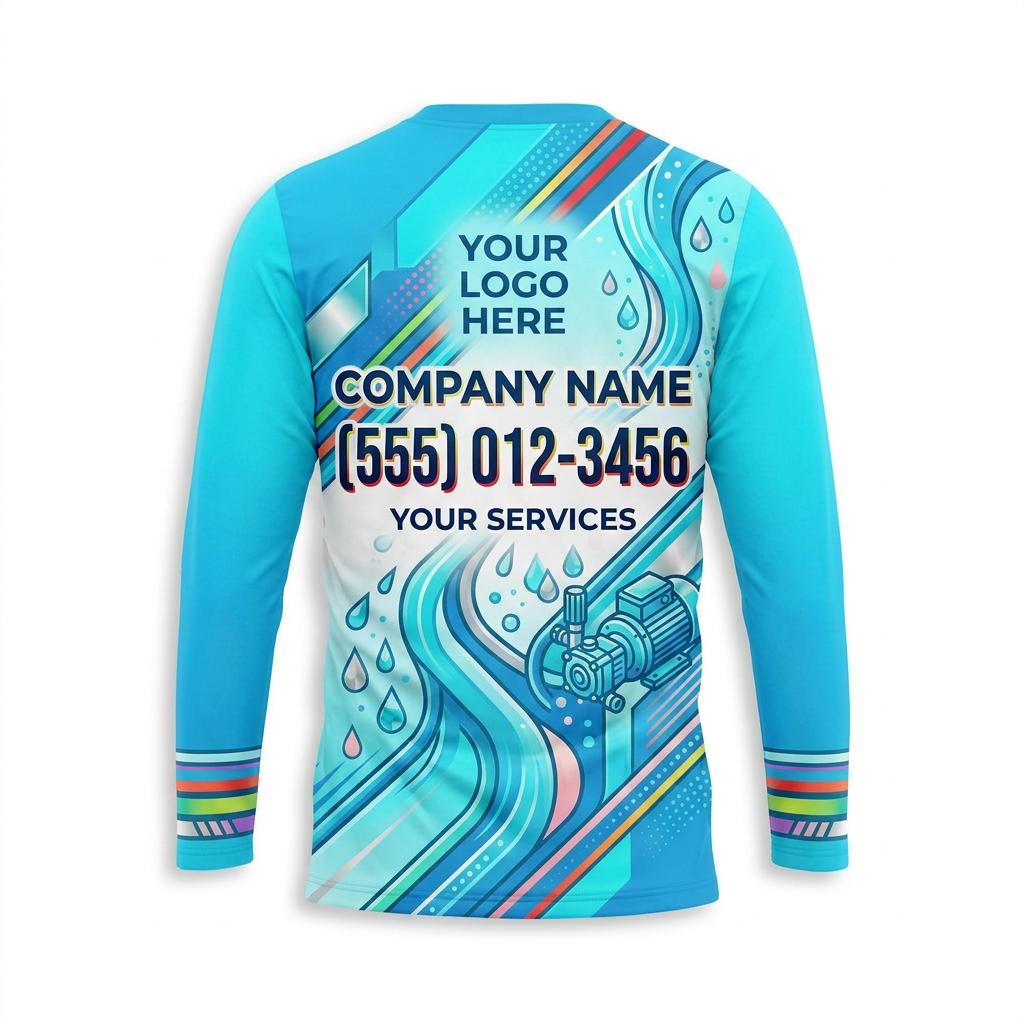 Custom Aqua Jet Stream Uniform Pressure Washing Shirt - Back View