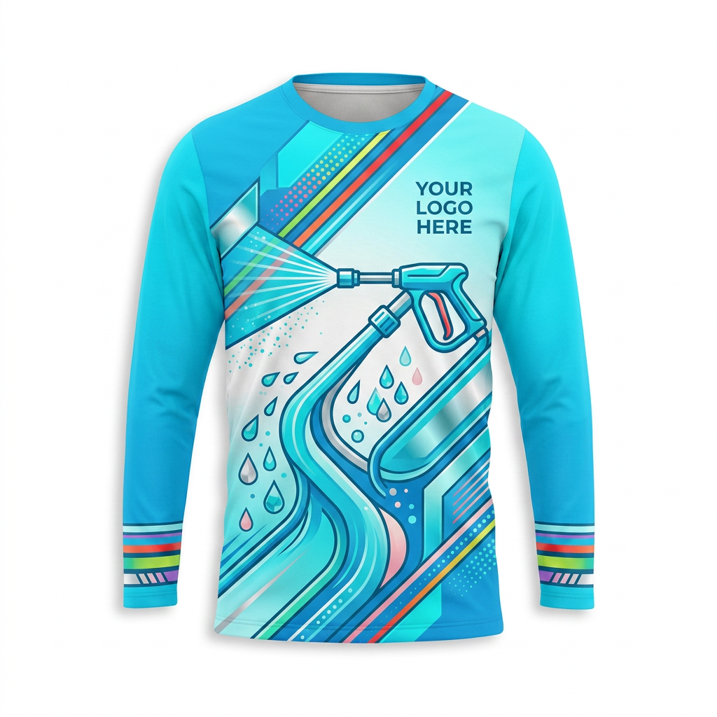 Custom Aqua Jet Stream Uniform Pressure Washing Shirt - Front View