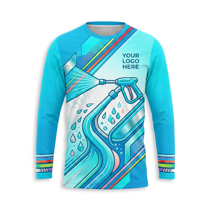 Custom Aqua Jet Stream Uniform Pressure Washing Shirt - Front View