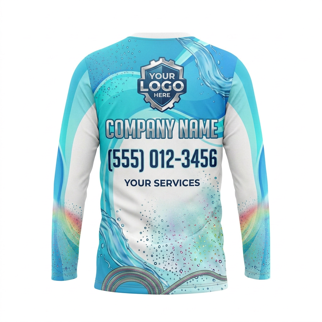 Custom Aqua Mist Crest Uniform Pressure Washing Shirt - Back View