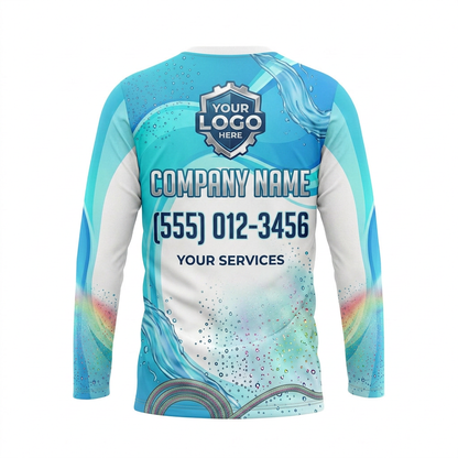 Custom Aqua Mist Crest Uniform Pressure Washing Shirt - Back View