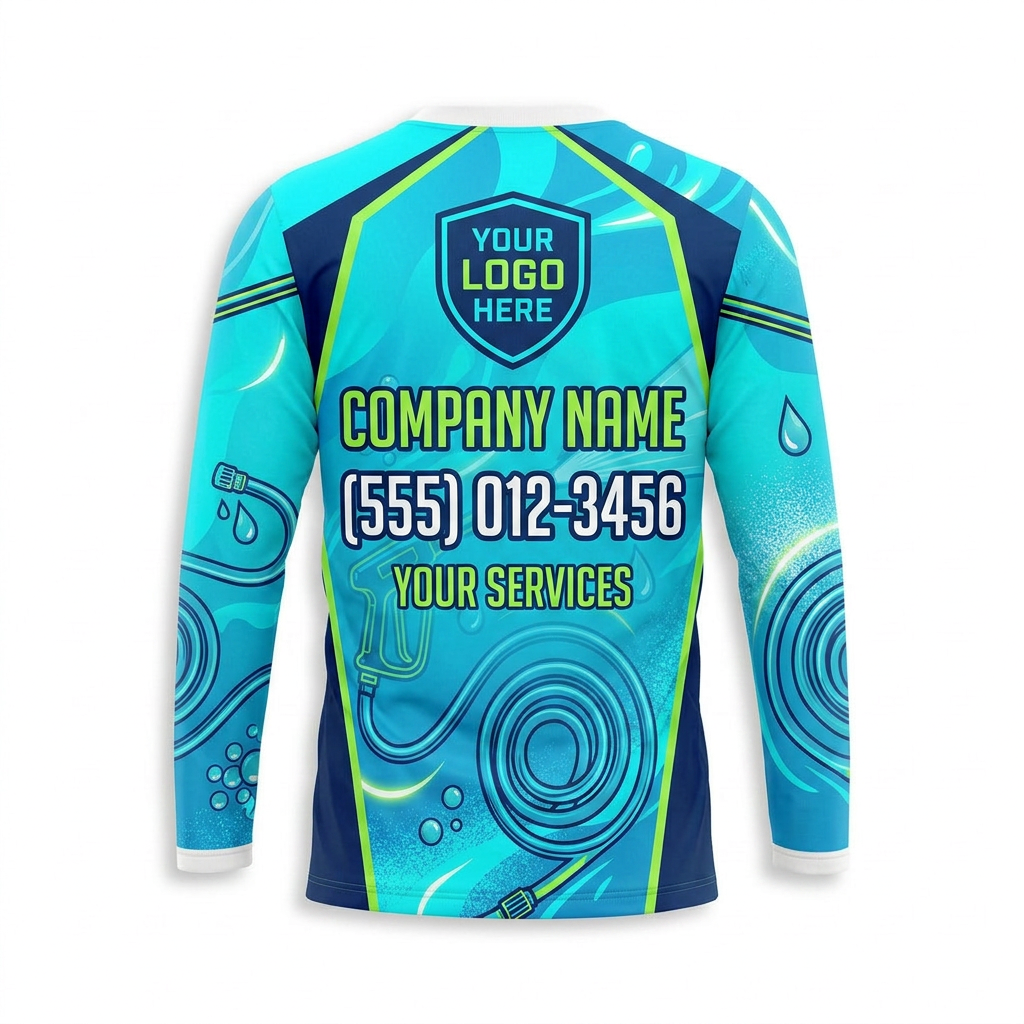Custom Aqua Pressure Jet Uniform Pressure Washing Shirt - Back View