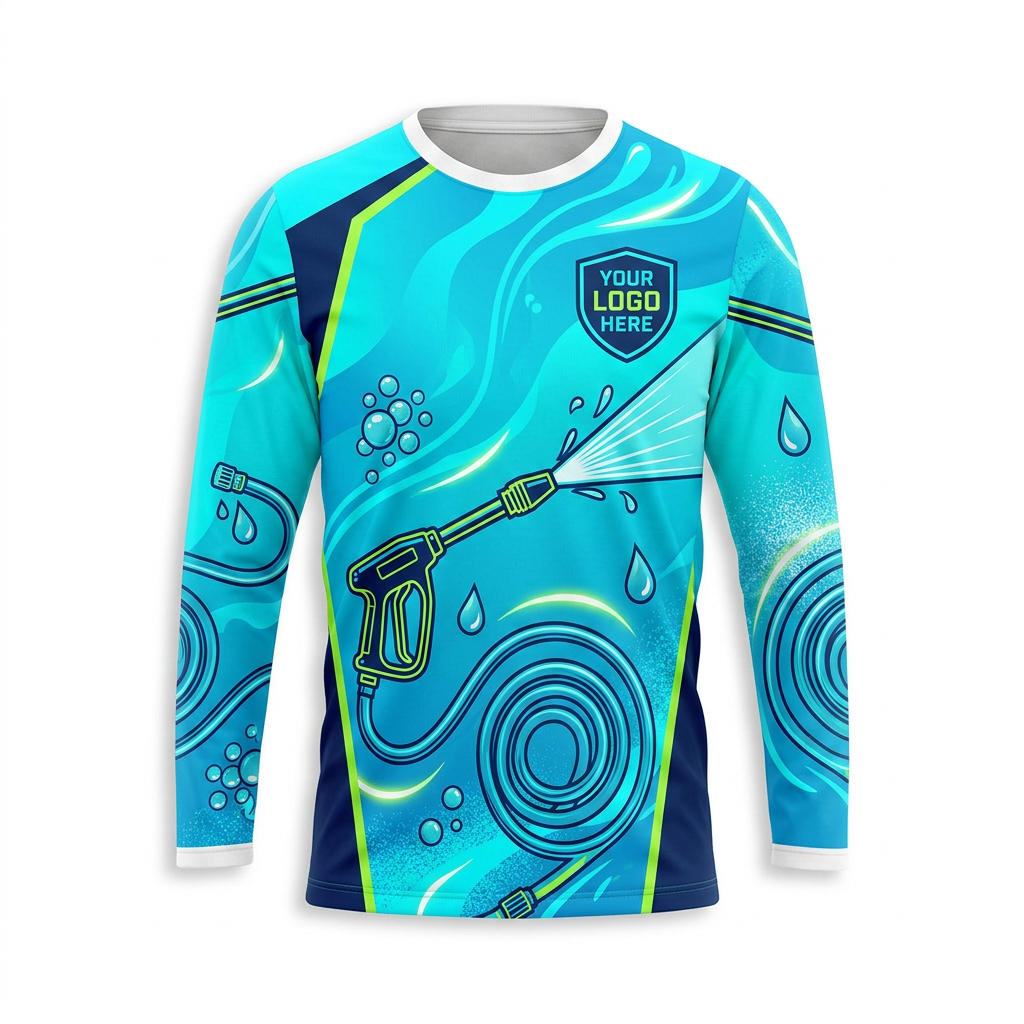 Custom Aqua Pressure Jet Uniform Pressure Washing Shirt - Front View
