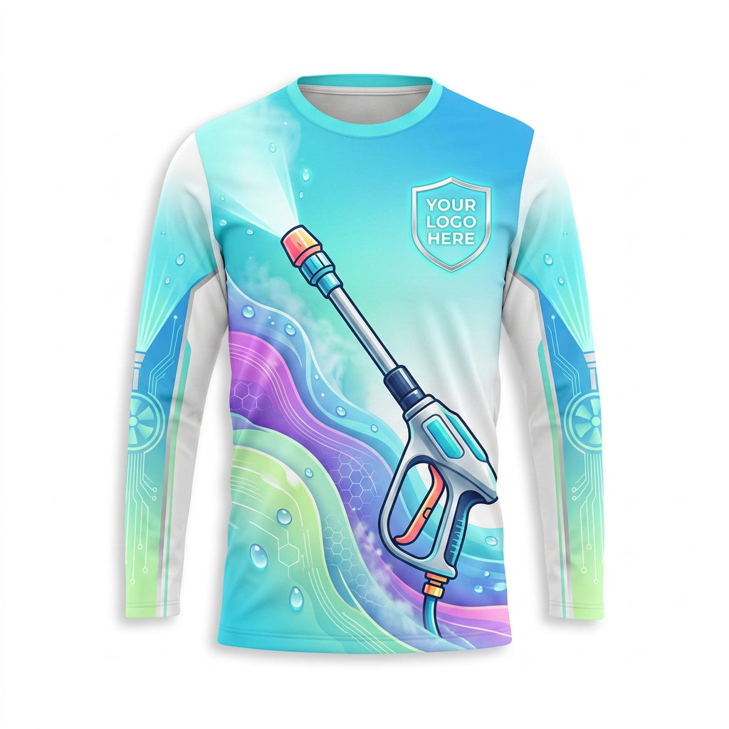 Custom Pastel Spray Wash Uniform Pressure Washing Shirt - Front View