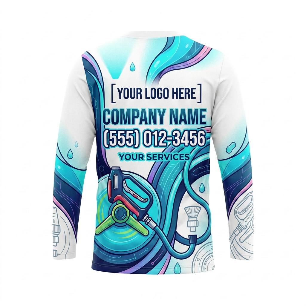 Custom Aqua Tool Circuit Uniform Pressure Washing Shirt - Back View