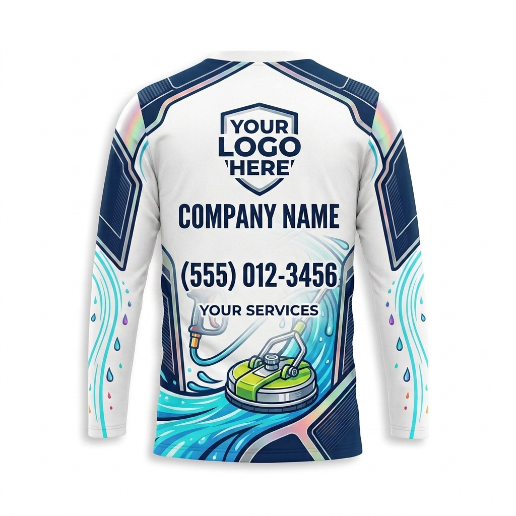 Custom Aqua Power Wave Uniform Pressure Washing Shirt - Back View
