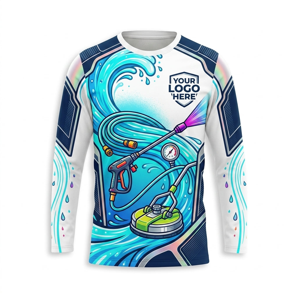 Custom Aqua Power Wave Uniform Pressure Washing Shirt - Front View