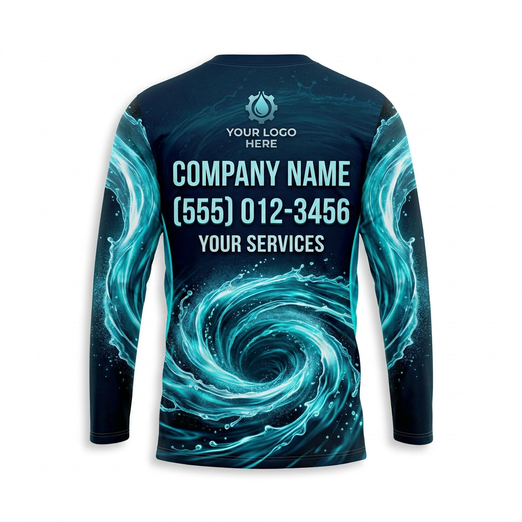 Custom Midnight Ocean Vortex Uniform Pressure Washing Shirt - Back View