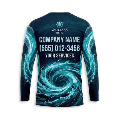 Custom Midnight Ocean Vortex Uniform Pressure Washing Shirt - Back View