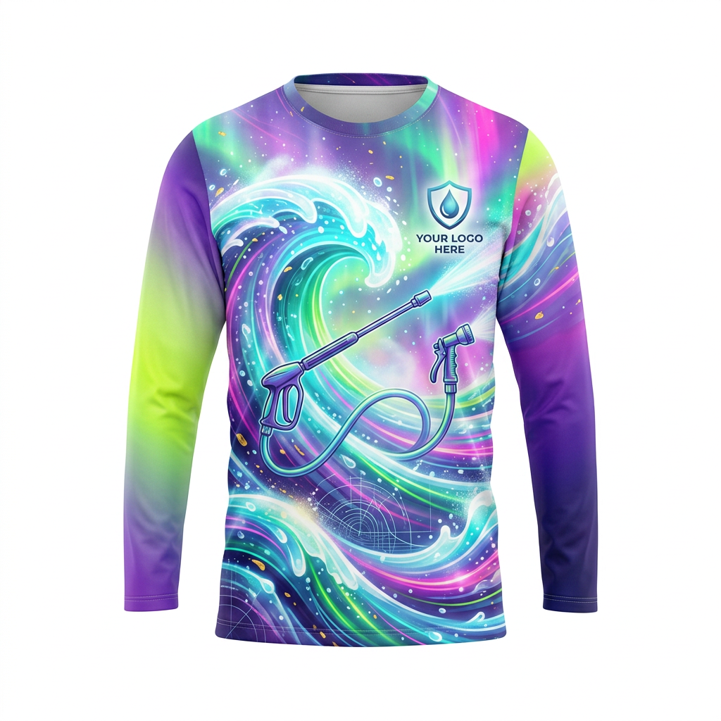 Custom Neon Tide Flow Uniform Pressure Washing Shirt - Front View