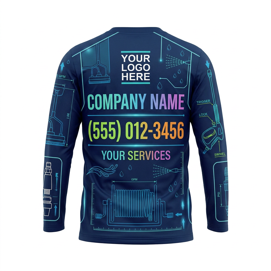Custom Midnight Control Panel Uniform Pressure Washing Shirt - Back View