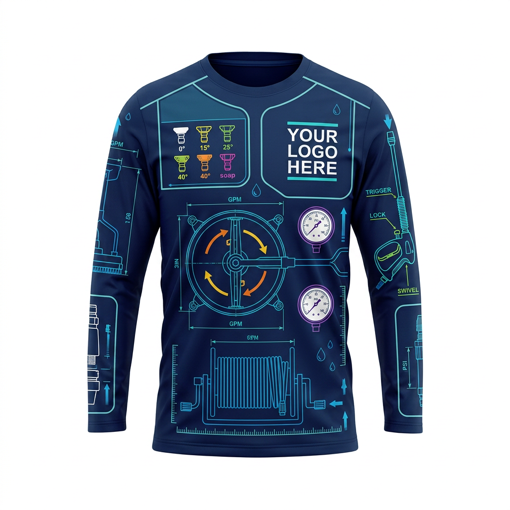 Custom Midnight Control Panel Uniform Pressure Washing Shirt - Front View