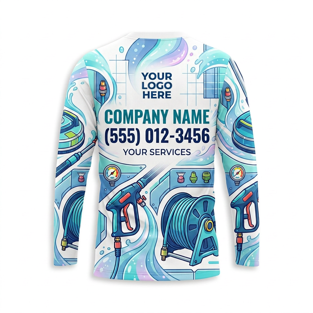 Custom Aqua Washer Toolkit Uniform Pressure Washing Shirt - Back View