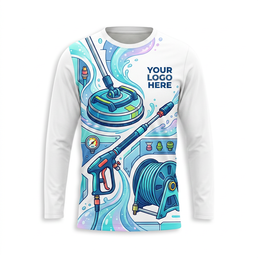 Custom Aqua Washer Toolkit Uniform Pressure Washing Shirt - Front View