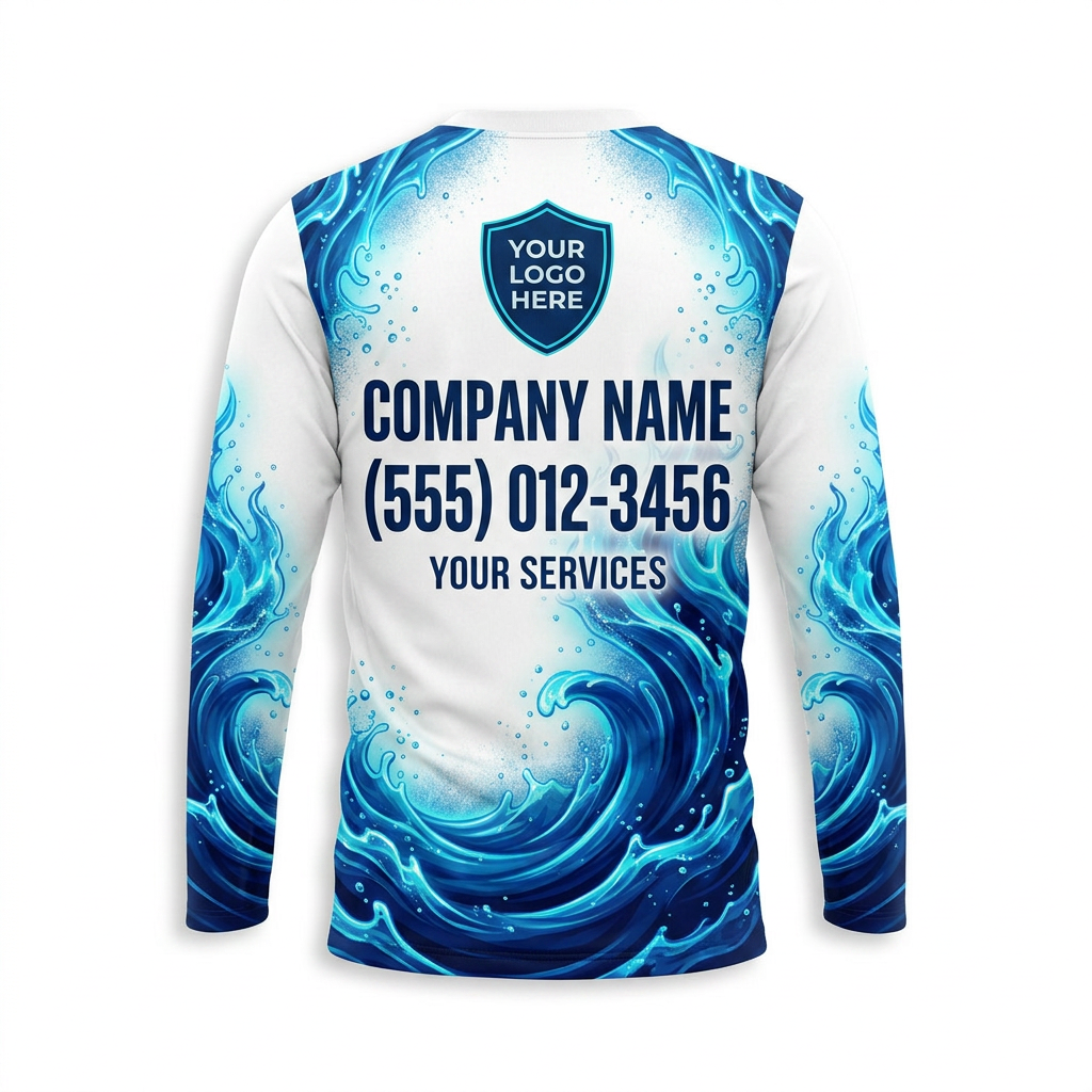 Custom Blue Crest Wave Uniform Pressure Washing Shirt - Back View
