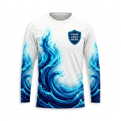 Custom Blue Crest Wave Uniform Pressure Washing Shirt - Front View