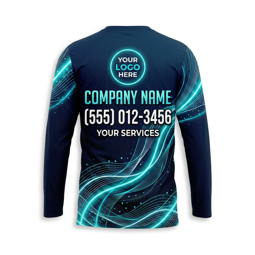 Custom Midnight Aqua Ribbon Uniform Pressure Washing Shirt - Back View