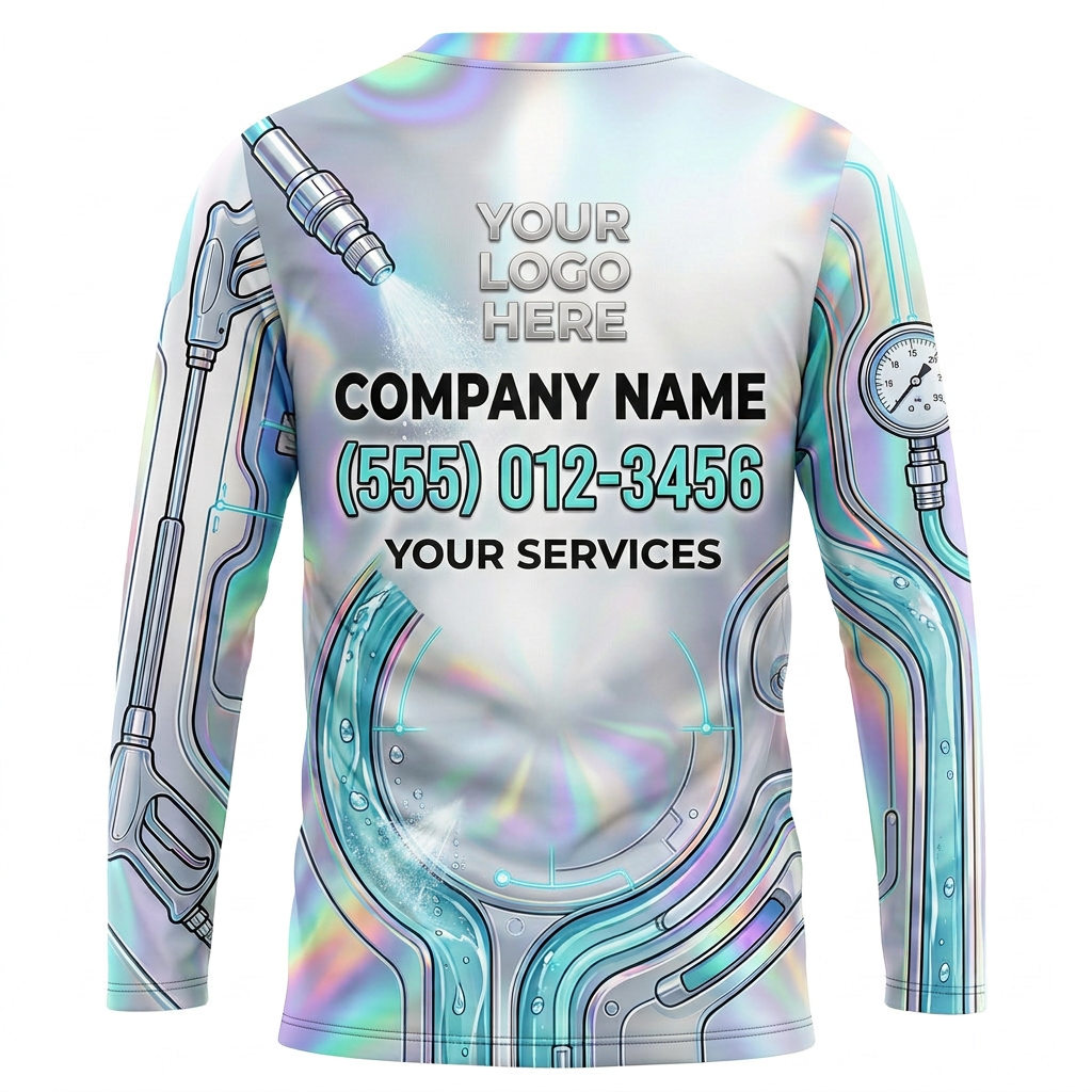 Custom Silver Hydro Mechanic Uniform Pressure Washing Shirt - Back View