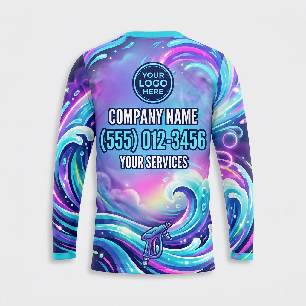 Custom Neon Ocean Jet Uniform Pressure Washing Shirt - Back View