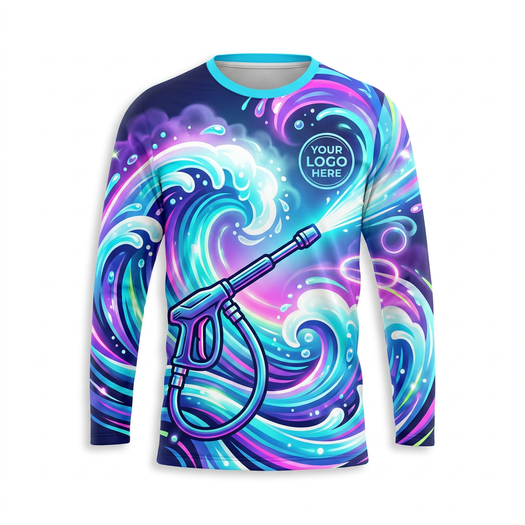 Custom Neon Ocean Jet Uniform Pressure Washing Shirt - Front View