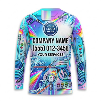 Custom Aqua Machine Lab Uniform Pressure Washing Shirt - Back View