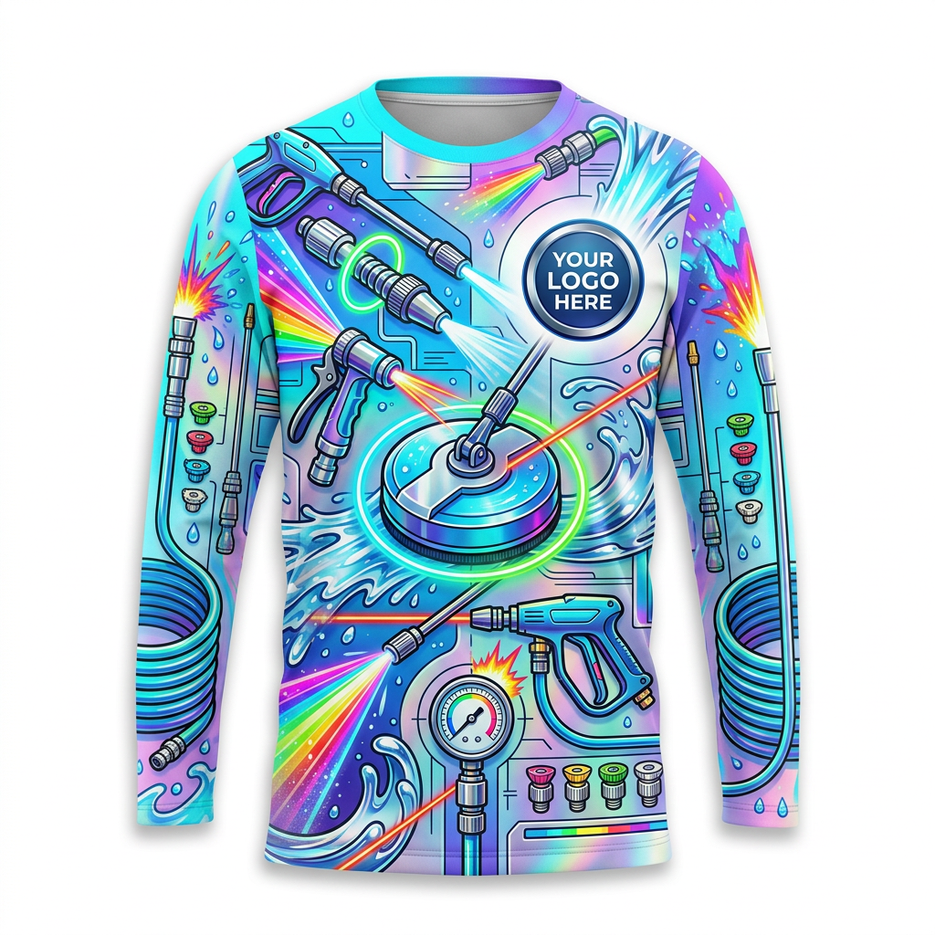 Custom Aqua Machine Lab Uniform Pressure Washing Shirt - Front View