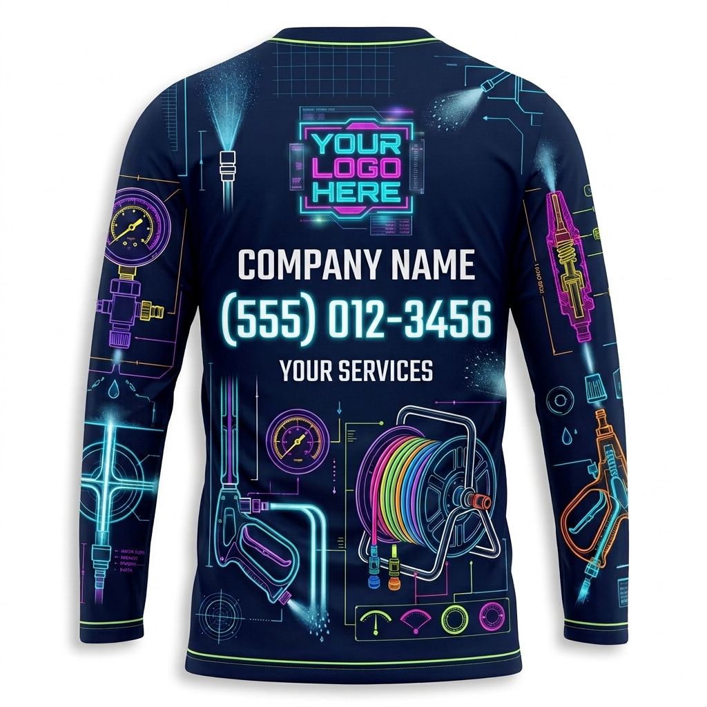 Custom Midnight Neon Equipment Uniform Pressure Washing Shirt - Back View