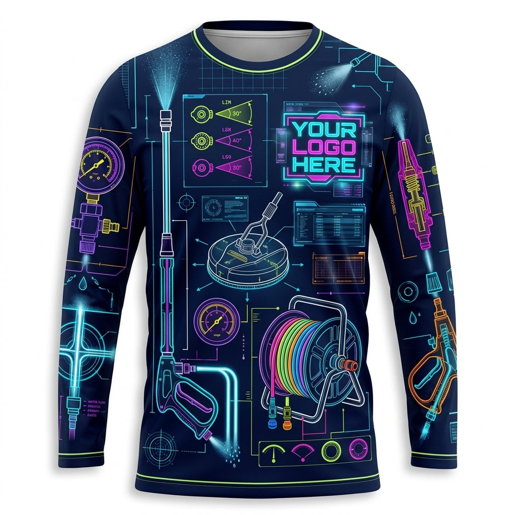 Custom Midnight Neon Equipment Uniform Pressure Washing Shirt - Front View