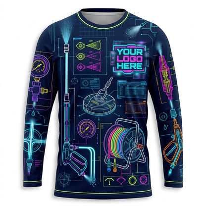 Custom Midnight Neon Equipment Uniform Pressure Washing Shirt - Front View