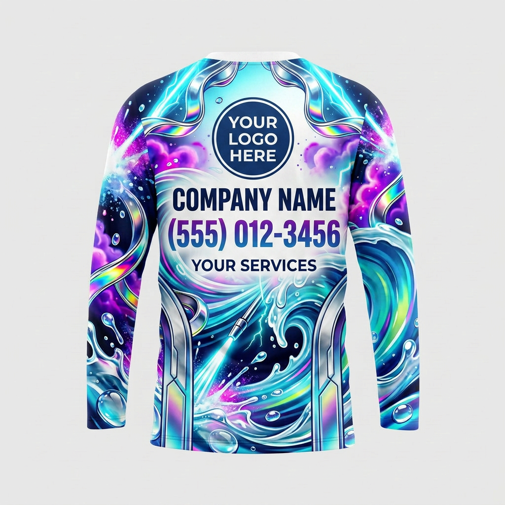 Custom Neon Cosmic Wave Uniform Pressure Washing Shirt - Back View