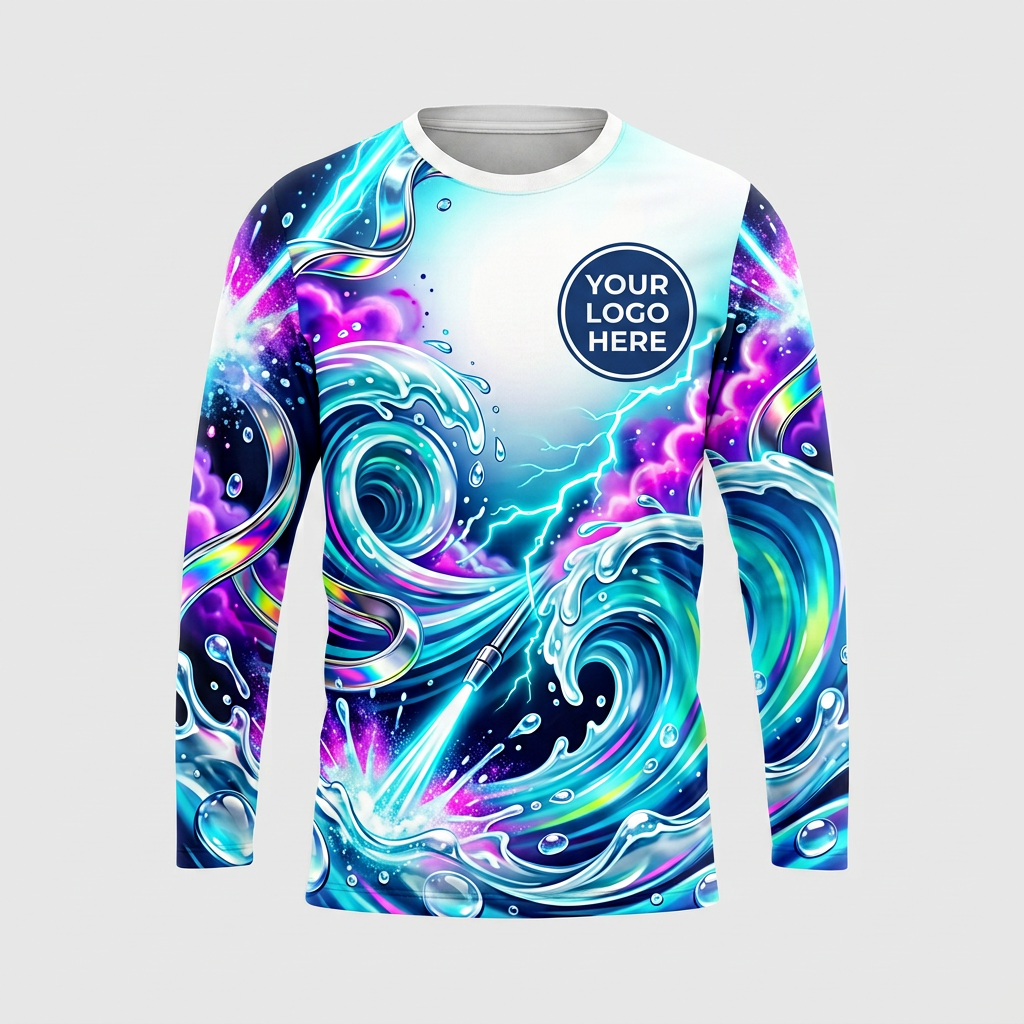 Custom Neon Cosmic Wave Uniform Pressure Washing Shirt - Front View