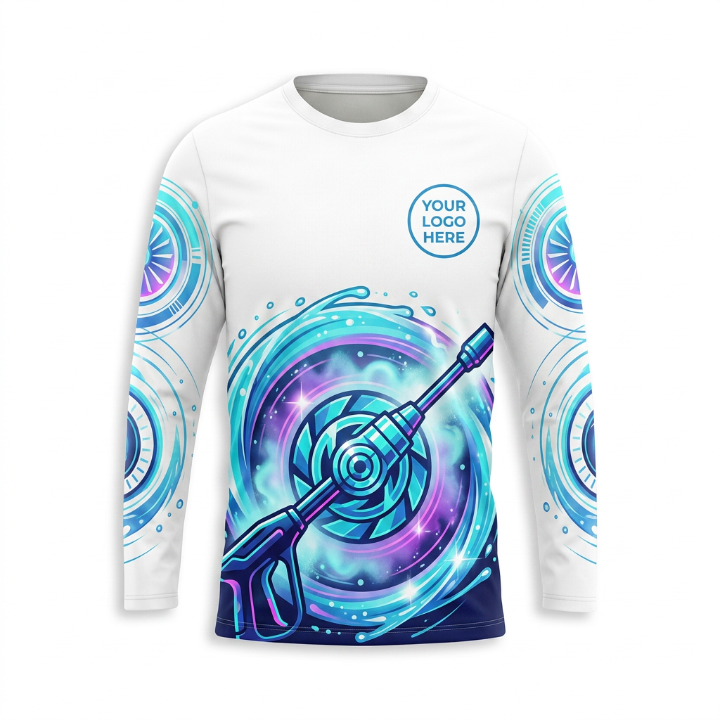 Custom Pastel Orbit Jet Uniform Pressure Washing Shirt - Front View