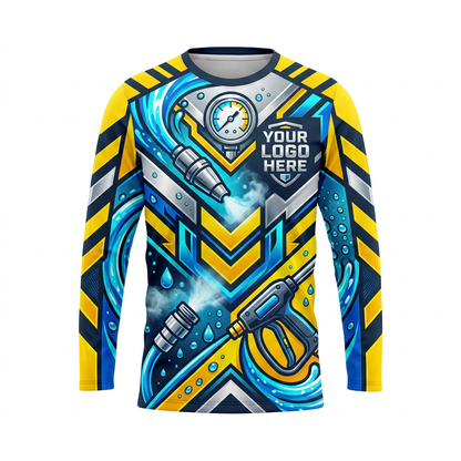 Custom Hazard Stripe Power Wash Uniform Pressure Washing Shirt - Front View