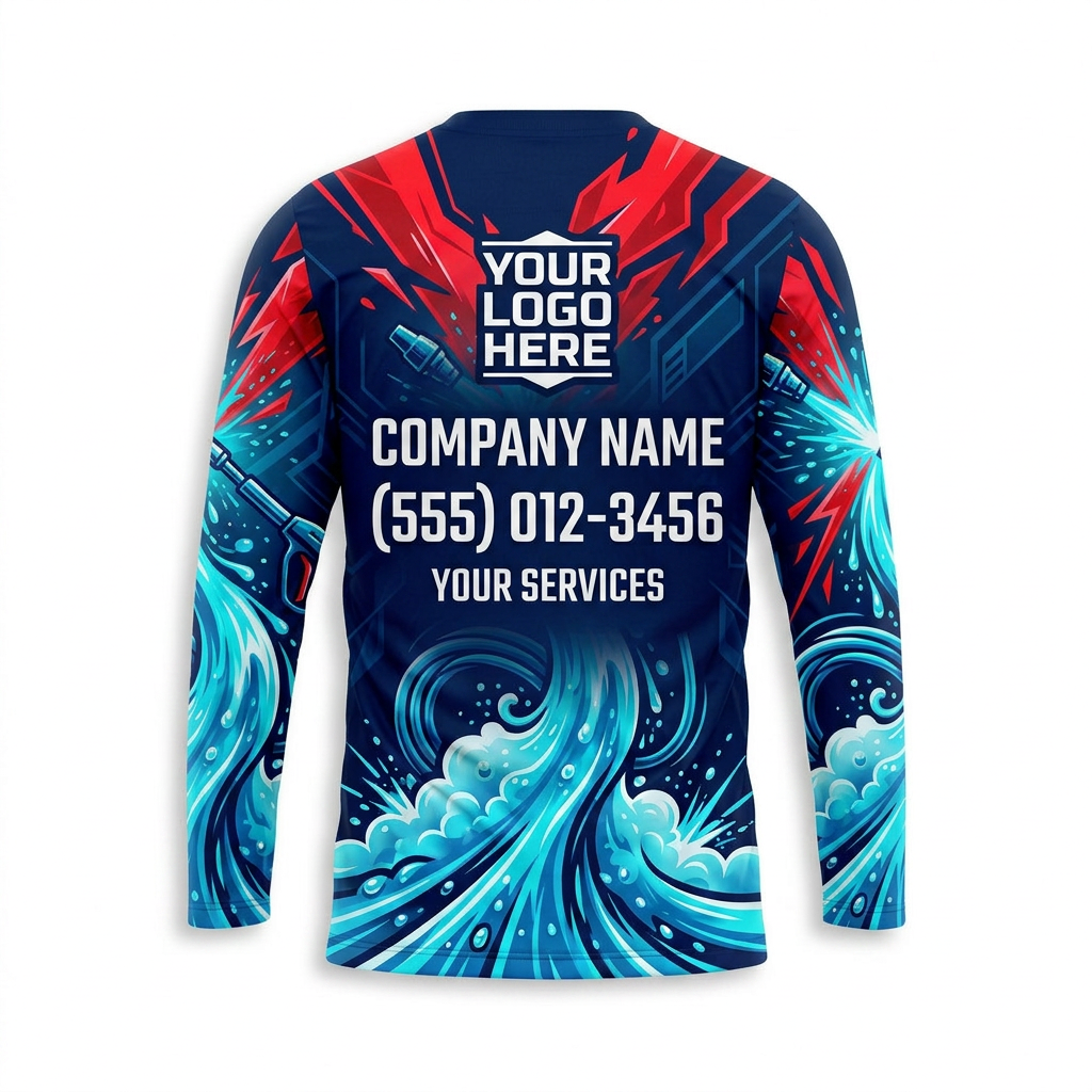 Custom Red Aqua Impact Uniform Pressure Washing Shirt - Back View