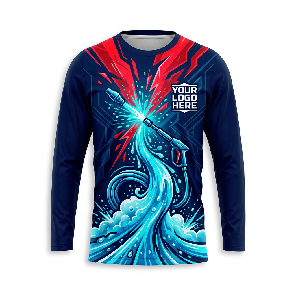 Custom Red Aqua Impact Uniform Pressure Washing Shirt - Front View