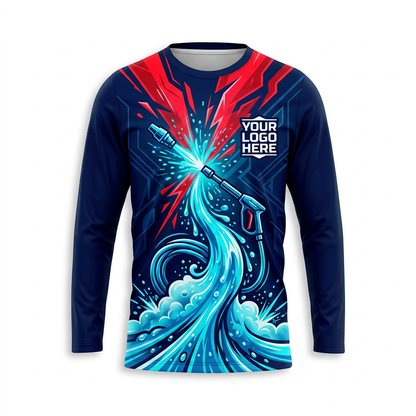 Custom Red Aqua Impact Uniform Pressure Washing Shirt - Front View