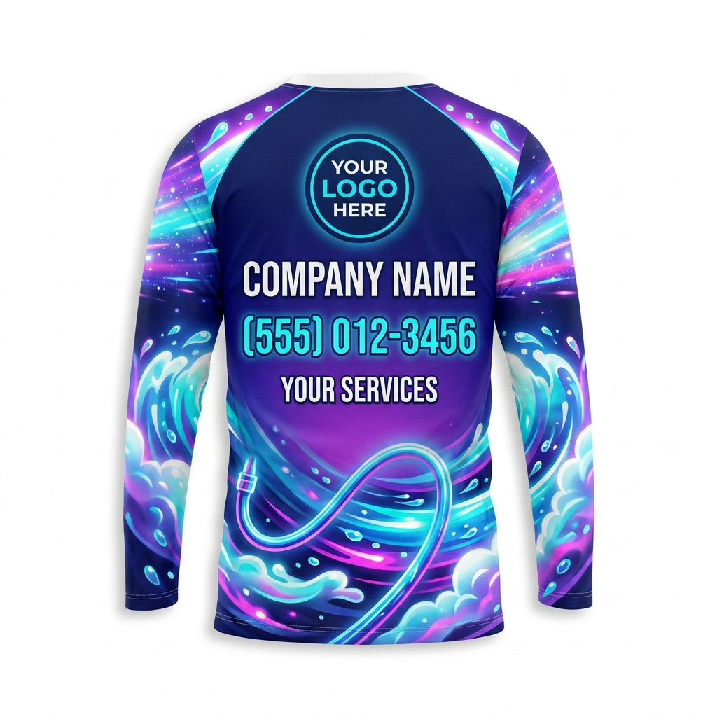 Custom Purple Ocean Jet Uniform Pressure Washing Shirt - Back View