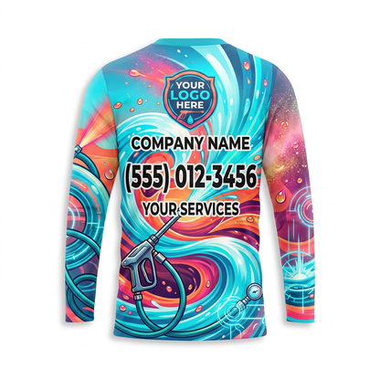 Custom Coral Aqua Vortex Uniform Pressure Washing Shirt - Back View