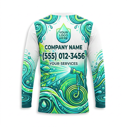 Custom Green Aqua Spray Uniform Pressure Washing Shirt - Back View