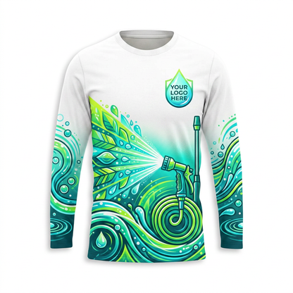 Custom Green Aqua Spray Uniform Pressure Washing Shirt - Front View
