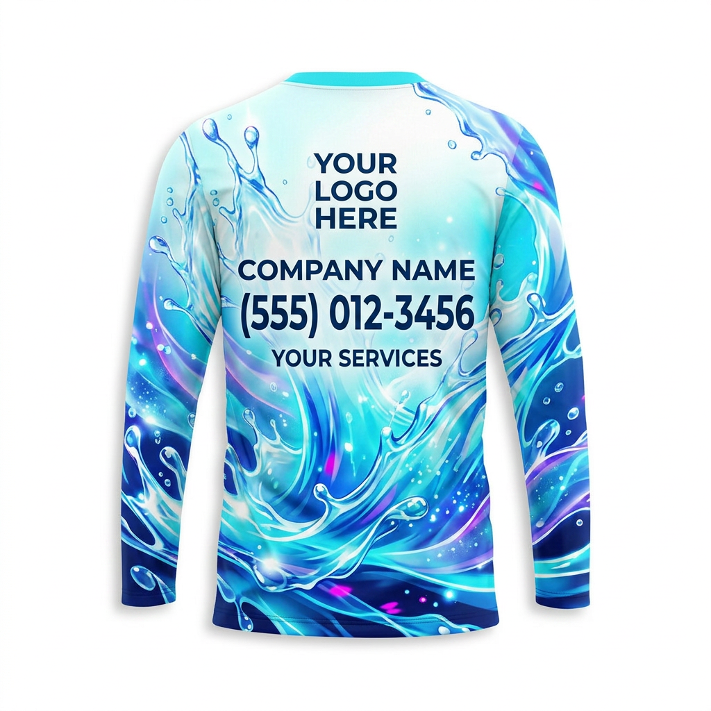 Custom Ice Blue Splash Uniform Pressure Washing Shirt - Back View
