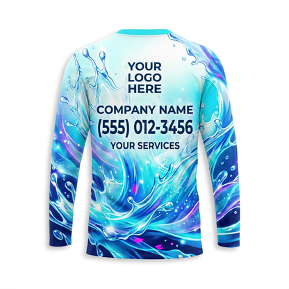 Custom Ice Blue Splash Uniform Pressure Washing Shirt - Back View
