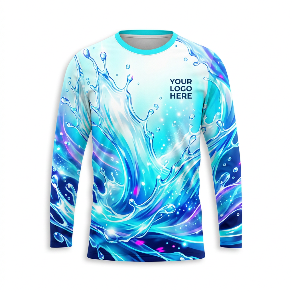 Custom Ice Blue Splash Uniform Pressure Washing Shirt - Front View