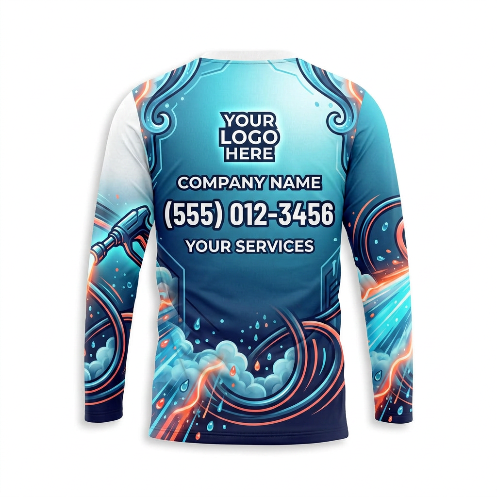 Custom Aqua Heat Jet Uniform Pressure Washing Shirt - Back View