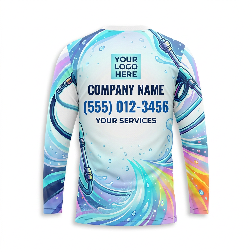 Custom Pastel Rainbow Jet Uniform Pressure Washing Shirt - Back View