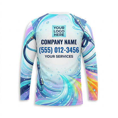Custom Pastel Rainbow Jet Uniform Pressure Washing Shirt - Back View